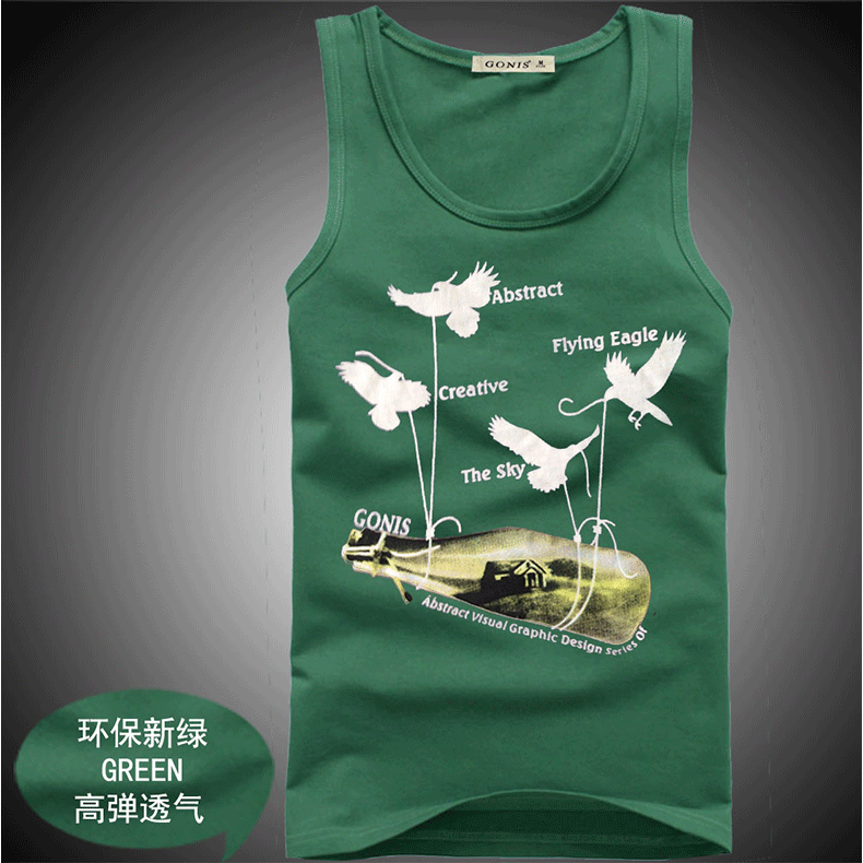 Phiên bản tiếng Hàn mới của áo cổ tròn in graffiti nam vest cotton thấm mồ hôi vest thể thao bó sát nam ao the thao