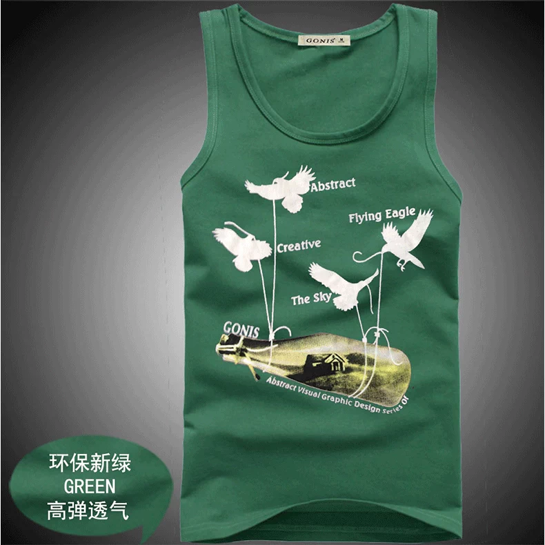 Phiên bản tiếng Hàn mới của áo cổ tròn in graffiti nam vest cotton thấm mồ hôi vest thể thao bó sát nam