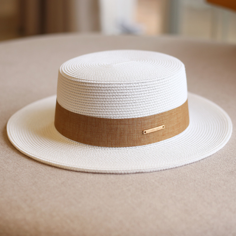 Korean Style Summer Straw Hat for Women, Elegant Flat-Top Hat, Vacation Sun Hat, French Simple Versatile Casual Hat, Trendy for Shopping