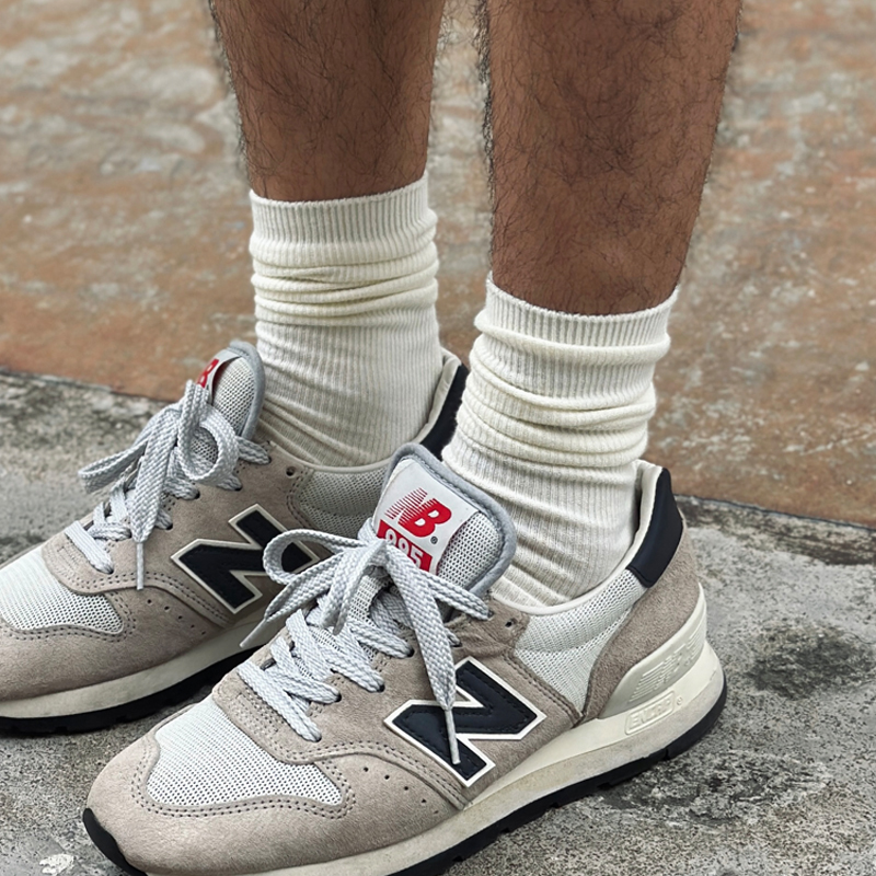 Clgroup Men's Long Japanese-Style Summer Slouch Socks Thick Knit Cityboy Mid-Calf Socks Pure Cotton White Japanese Trendy Socks