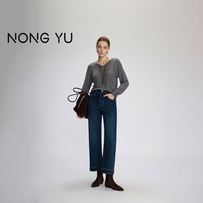 Nongyu 93357 High-Waisted Retro Double-Button Cropped Granny Pants for Women, 2026 Spring/Summer New Style, Integrated Velvet Warm Pants