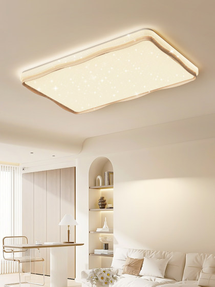 Natural Wood Style Starry Sky Ceiling Light for Living Room, Japanese-Style Rectangular Hall Light, Modern Minimalist High-Brightness Bedroom Light