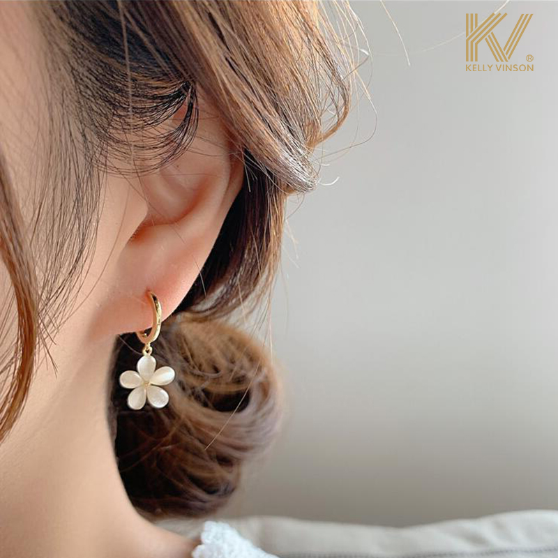 Small fresh ear jewelry female temperament earrings new niche opal French white flower earrings fairy ear acupuncture