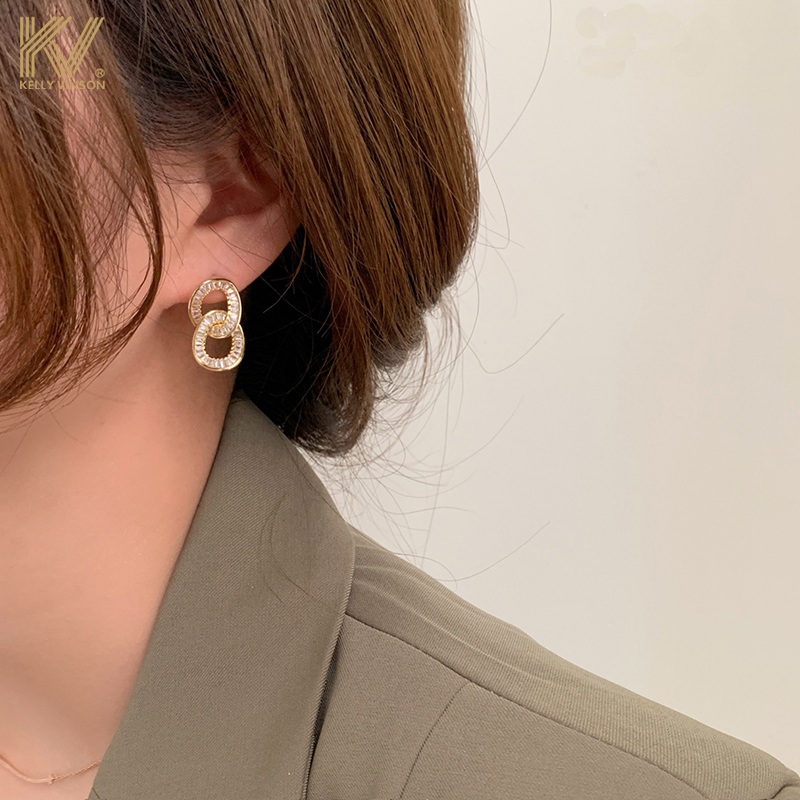Circle Rings Earrings Women's Unique Design Sensation High-end Zircons Silver Needle Earrings South Korea Fashion Temperament Cirque Earpin Pendant