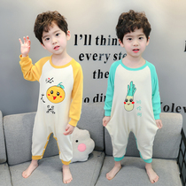 Children conjoined pajamas boys palate boys home clothes small boy air conditioning Long sleeves Fall male baby climbing to serve pure cotton anti-kick