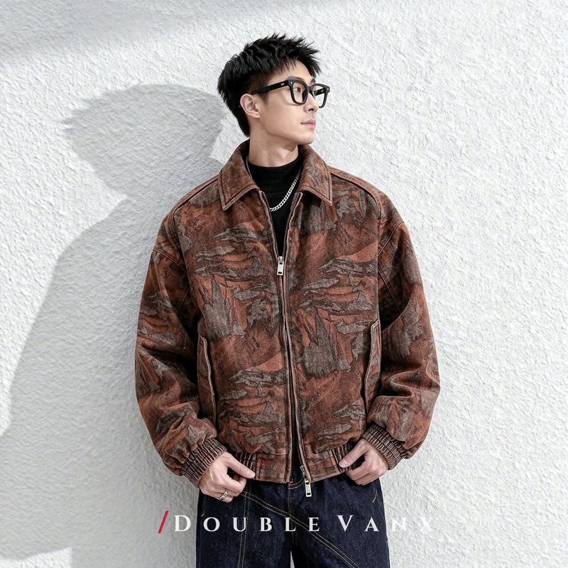 American-Style Trendy Tie-Dye 90% down Denim Jacket for Men, Winter 2026 New Loose-Fitting Thickened Cold-Proof Coat with a Turn-Down Collar
