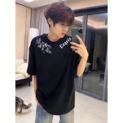 American-Style Heavyweight Floral Print Pure Cotton Short-Sleeve T-Shirt for Men, Summer High Street National Fashion Brand Youth Men's Top