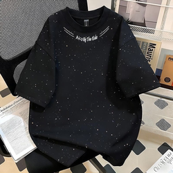American-Style Sequin Starry Sky Print Short-Sleeve T-Shirt for Men and Women, Summer Trendy Brand, Heavyweight Pure Cotton, Regular Shoulder, Small Neckline Top