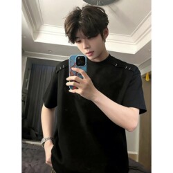 American-Style Trendy Brand Straight-Shoulder T-Shirt Short-Sleeve Men's Summer Loose Cool Half-Sleeve Top Black Design T-Shirt for Men