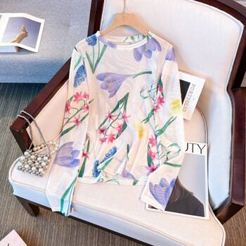 Plus size ຂອງແມ່ຍິງ summer ການອອກແບບໃຫມ່ພິມເສື້ອທີເຊີດແຂນຍາວສໍາລັບແມ່ຍິງ loose slimming fat mm ເສື້ອປ້ອງກັນແສງແດດເທິງສໍາລັບແມ່ຍິງ