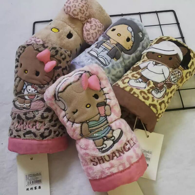 Shuangli's New Coral Fleece Kt Leopard Print Series Towel, Bath Towel, Hair Drying Cap, Cute Cartoon Cat Design, Thickened and Enlarged