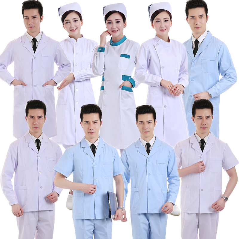 White coat long sleeve doctor's clothing men's and women's nurse's clothing short sleeve doctor's clothing slim drugstore work clothing health school experimental clothing
