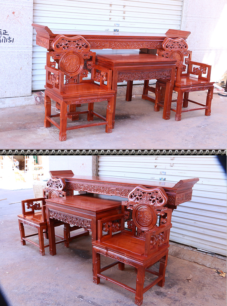 Redwood Zhongtang bộ bàn ghế sáu mảnh gồm bốn bộ ghế gỗ hồng mộc Taishi tám bàn bất tử ngồi bàn ngồi xổm cho bàn - Bàn / Bàn bàn xếp gỗ