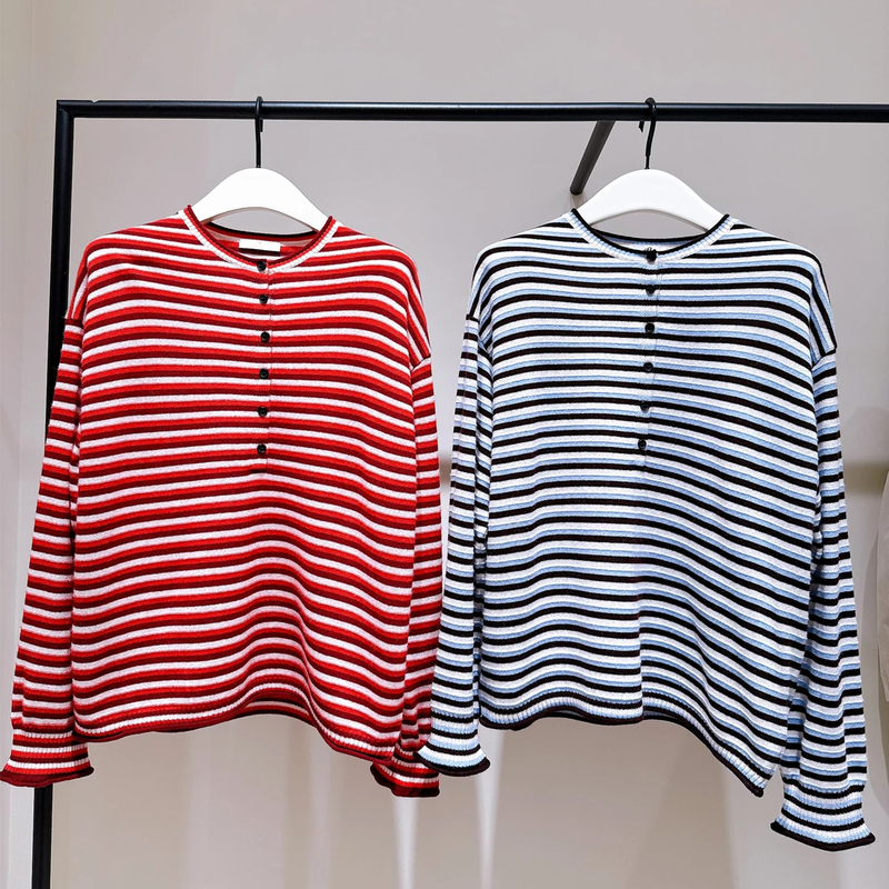 [Same Style as in Shopping Malls] 2026 Autumn and Winter New Retro Striped Loose Drop-Shoulder Pullover Knit Sweater for Women