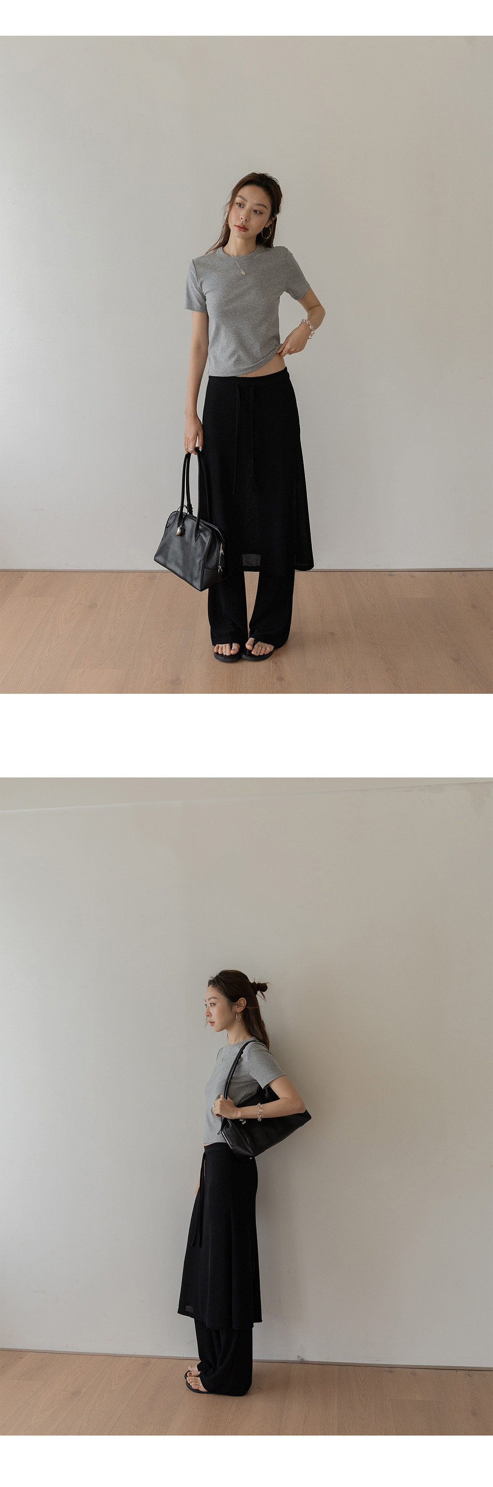 VNOOK черные широкие брюки-юбка с кулиской для женщин в стиле casual с драпировкой и стройнящим эффектом