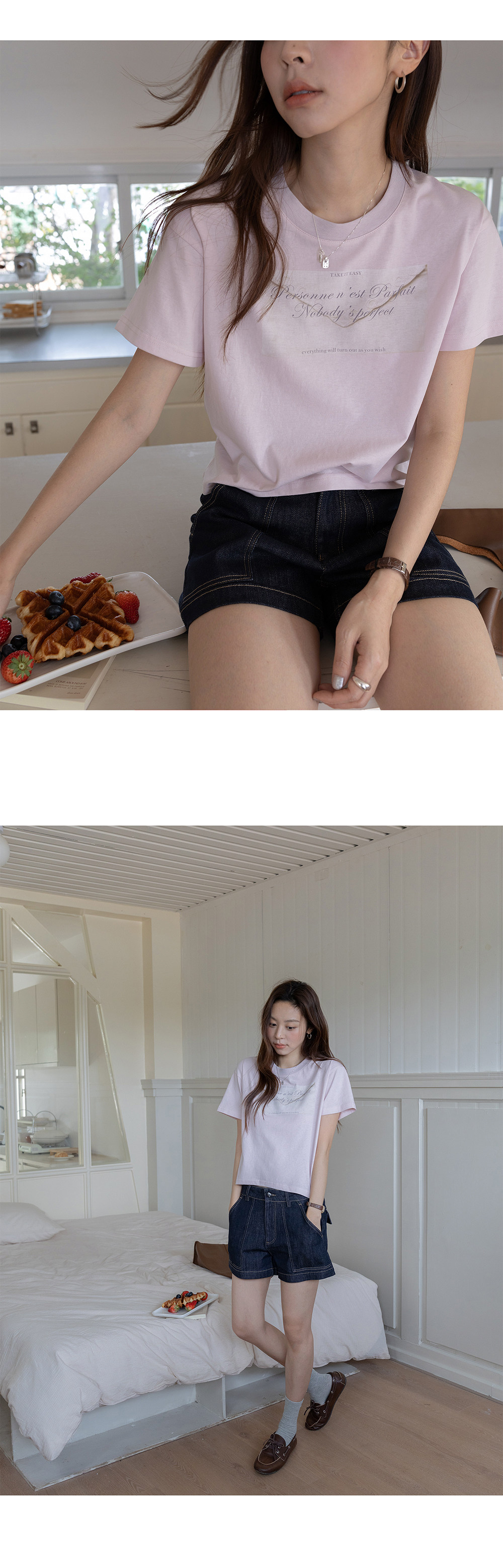 VNOOK женская футболка с высокой талией короткого кроя с короткими рукавами 2026 весна-лето новая вязаная слегка свободная с принтом круглый вырез стройнящая блузка