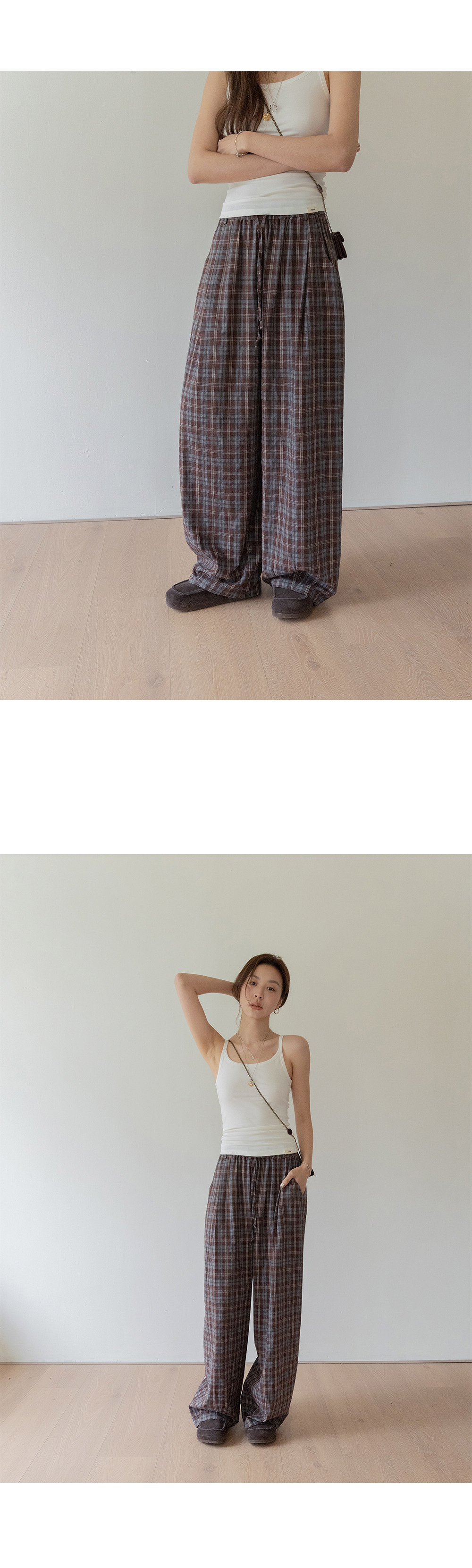 VNOOK женские широкие брюки из хлопка в клетку с эластичным поясом, весна 2026