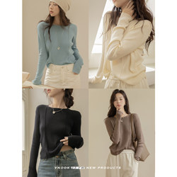 VNOOK sweater ຂອງແມ່ຍິງພາກຮຽນ spring ແລະດູໃບໄມ້ລົ່ນຮູບແບບໃຫມ່ woolen ວ່າງສະບາຍກະທັດຮັດ elastic ແຂງສີ bottoming ເສື້ອທີເຊີດນອກເທິງ