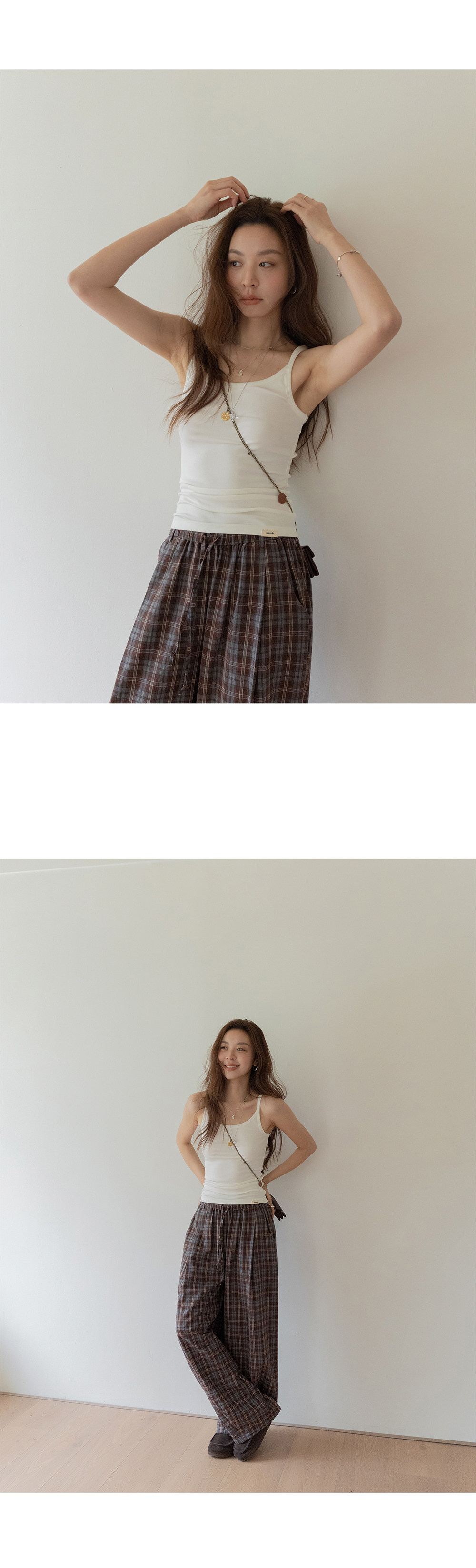 VNOOK женские широкие брюки из хлопка в клетку с эластичным поясом, весна 2026