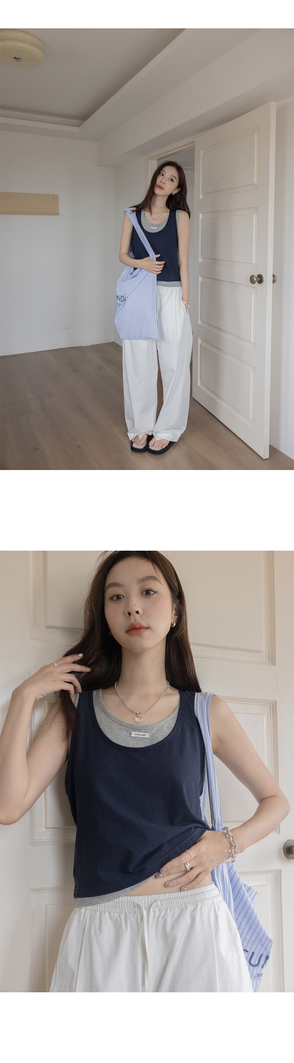 VNOOK женская майка на бретельях с U-образным вырезом и контрастной отделкой, легкая тонкая безрукавная футболка, комплект из двух предметов для летнего сезона