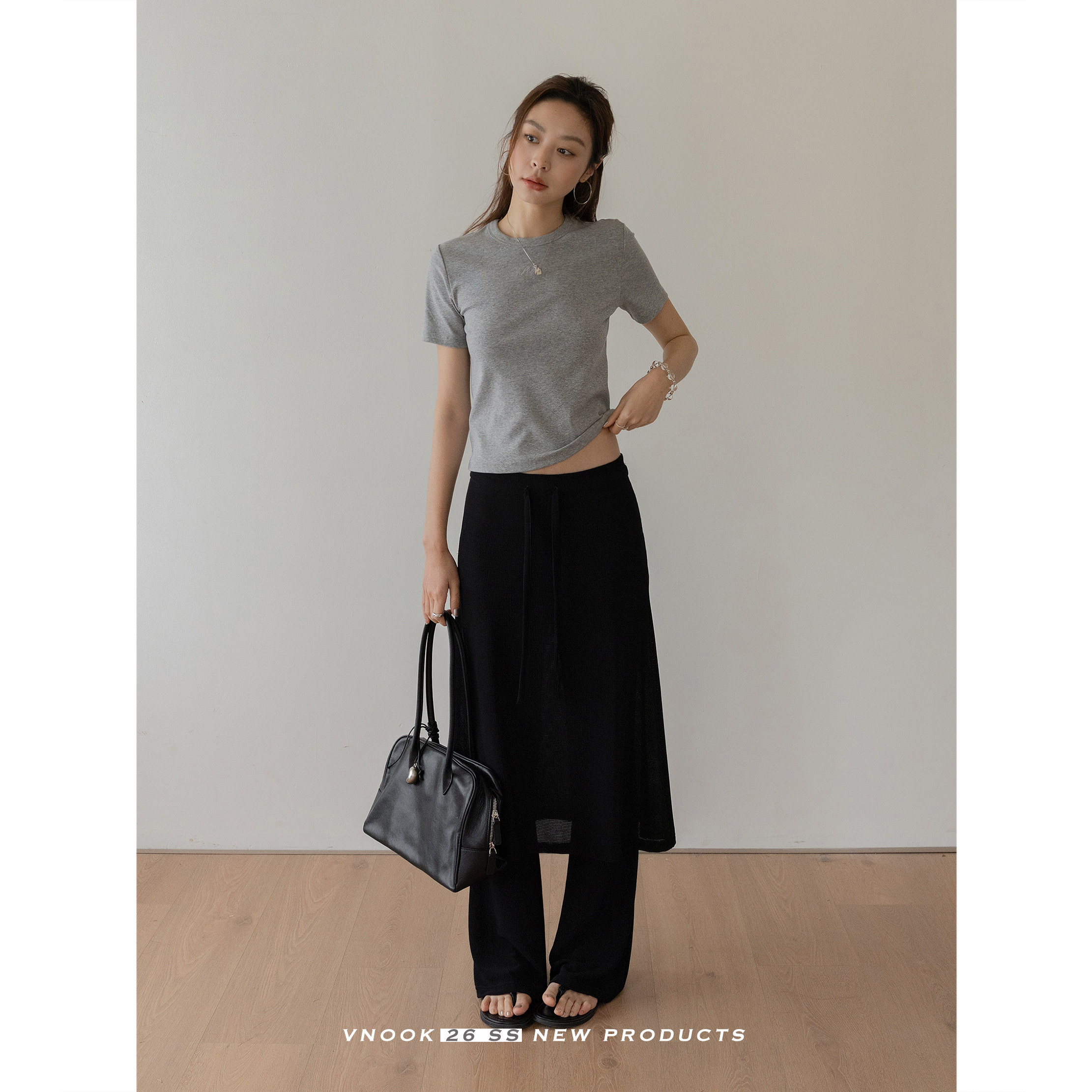 VNOOK черные широкие брюки-юбка с кулиской для женщин в стиле casual с драпировкой и стройнящим эффектом