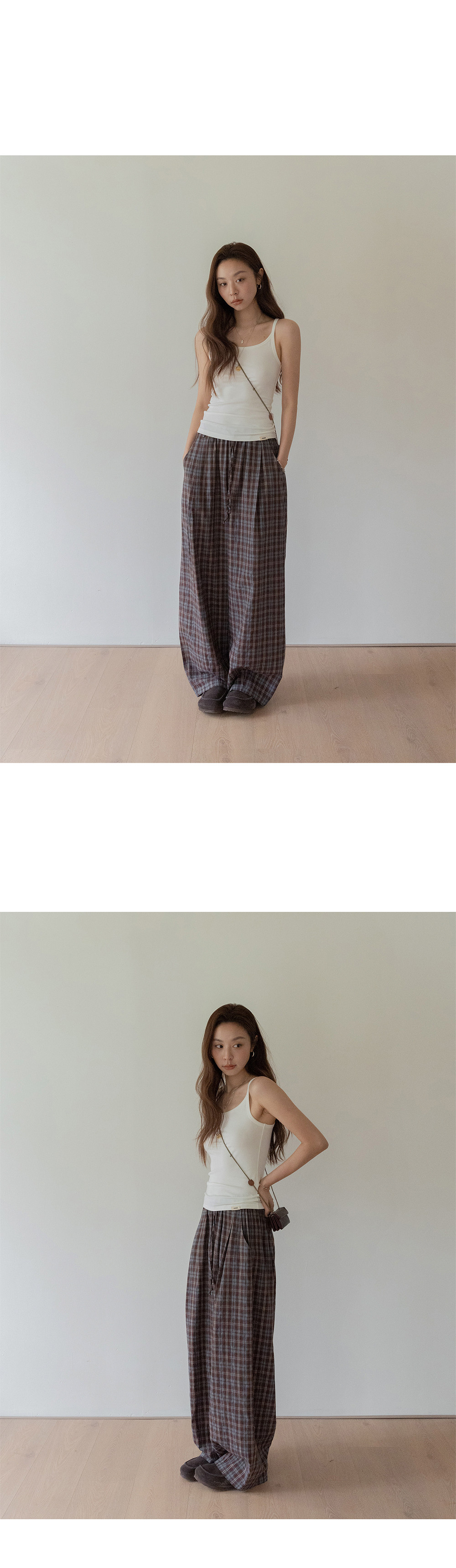 VNOOK женские широкие брюки из хлопка в клетку с эластичным поясом, весна 2026