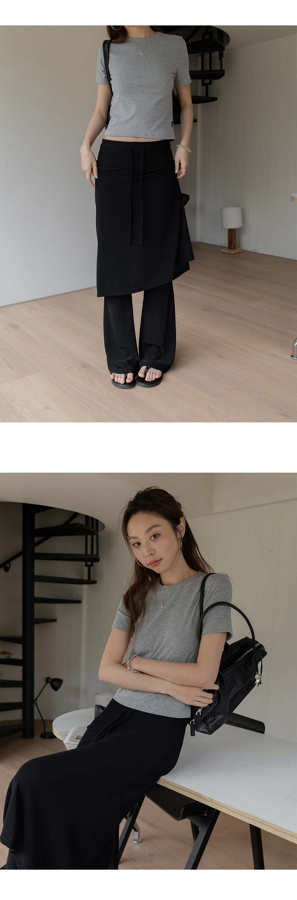 VNOOK черные широкие брюки-юбка с кулиской для женщин в стиле casual с драпировкой и стройнящим эффектом