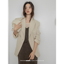 VNOOK wide shoulder suit jackets casual black suit for women commuting 2024 ໃຫມ່ພາກຮຽນ spring ຊື່ silhouette ຊຸດຂະຫນາດນ້ອຍບາດເຈັບແລະ