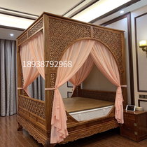 Ming - style retro - flower pear wood double bed thousand work extra bed stepping bed sculpture frame Chinese old - fashioned bed 180