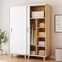 Wardrobe sliding door home bedroom modern simple solid wood storage cabinet simple sliding door storage economical wardrobe