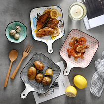Net red ins Nordic creative dishes Oven Baking Baking Pan ceramic Home with handle Western Dining Cutlery Dish