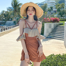 Swimsuit womens one-piece cover belly thin conservative 2020 new Korean ins wind hot spring sexy fairy fan swimsuit