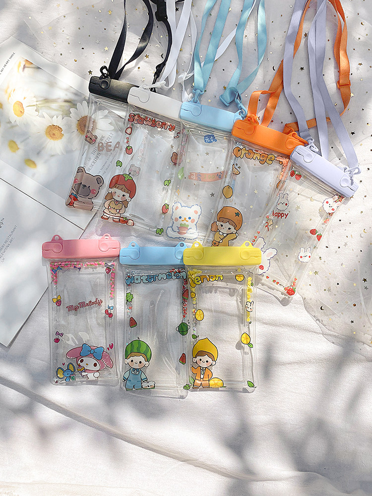 Cartoon Fruit Bright Sheet Streaming Sand Transparent Inflatable Cell Phone Waterproof Bag Huawei Apple Vivo Universal Swimming Diving Suit