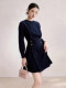 Commuting Outfit Round Neck Waist-Cinching Dress for Women 2026 Summer Blue Long-Sleeved Workplace Elegant A-Line Dress