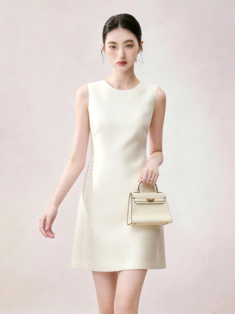 Simple and Elegant Style Sleeveless Vest Dress for Women 2026 Summer White Round Neck Slim Fit Workwear Light Luxury Dress