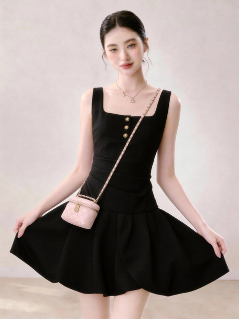 Super Stylish and Stunning Dress, Black Sleeveless, Waist-Cinching, Slim-Fit, Perfect for Petite Figures, Very Attractive Dress for Summer 2026