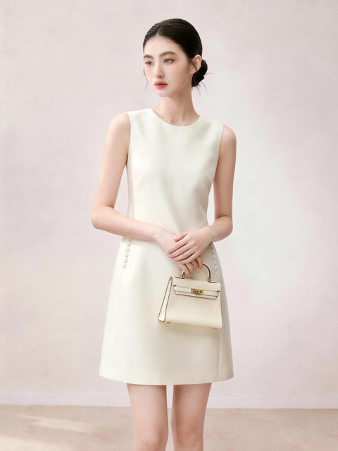 Simple and Elegant Style Sleeveless Vest Dress for Women 2026 Summer White Round Neck Slim Fit Workwear Light Luxury Dress