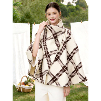 Super Stylish Korean-Style Tweed Plaid One-Piece Cape Jacket with an Elegant and High-End Feel, Unique and Beautiful Top That Really Stands Out