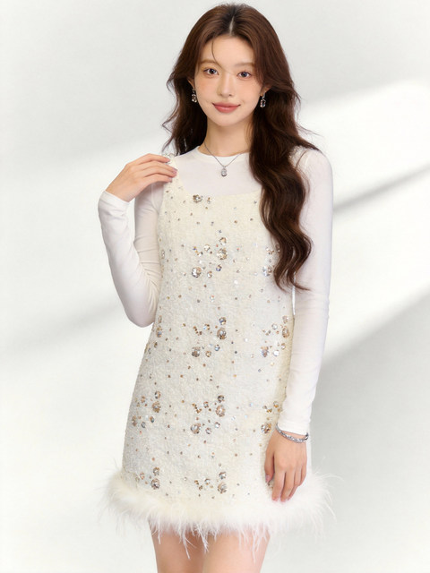 High-End Unique and Beautiful Dress, White Sequined Tank Dress, Elegant and Exquisite for Formal Occasions in Spring 2026