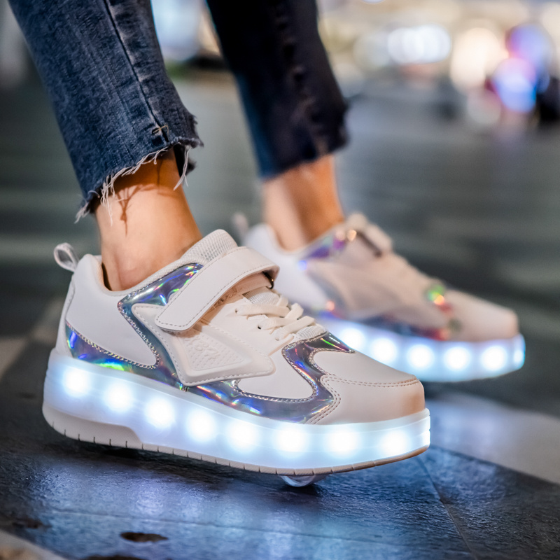 Storm Walking Shoes Children Adults Double Wheels Men And Women Automatic Invisible Buttons Bursting Wheels Shoes Spring Summer New with buttons