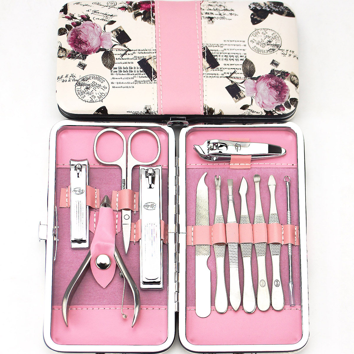 Nail scissors Twelve-piece manicure set Nail clippers Nail clippers Jinli Pink flower ZA-12T