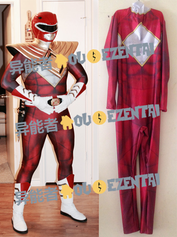 American version of dinosaur team Mighty Morphin Power Rangers Tyrannosaurus Cosplay battle suit