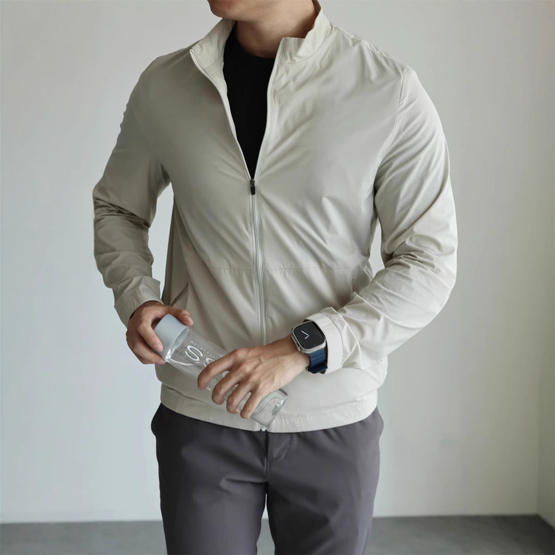Spring and Summer New Lightweight Stand-Collar Jacket for Men, Cool and Wrinkle-Resistant, Quick-Dry Skin-Friendly Clothing, Commuter Elastic Sun-Protection Breathable Outerwear