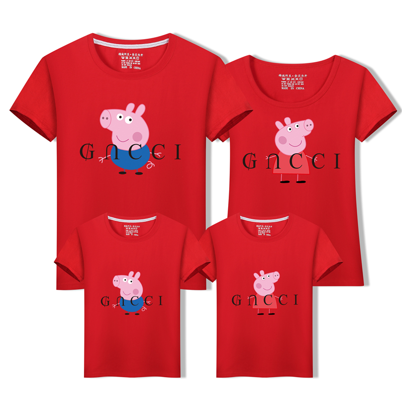 Pig Pecs phụ huynh-con tải hè 2018 gia đình sóng mới ba bốn bốn gia đình nhà xã hội áo thun ngắn tay quần áo bé trai