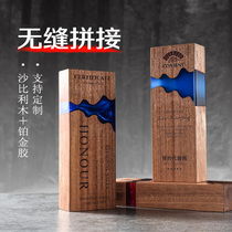 Huangjiang dark blue wooden trophy creative custom art lettering Crystal solid wood resin medal custom souvenir