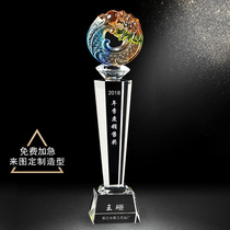 Crystal trophy Glass carp Yue Longmen custom sales Champion Cup Taekwondo five-pointed star gold microphone Badminton