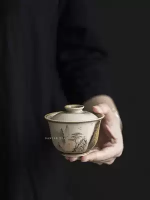 Semi-Van solitary hand-made Jingdezhen hand-painted firewood pure hand-made wild Chillo tea bowl Japanese landscape tea cup bowl