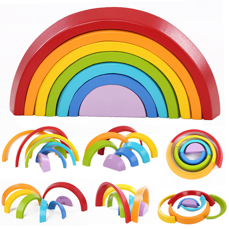 Children's wooden creative rainbow building laminated Leasing toy 1-3-6-year-old baby boy girl's puzzle early to teach toy