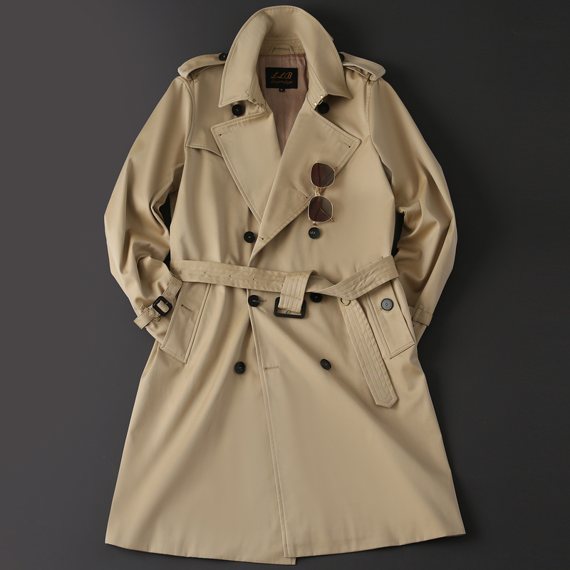 Kensington Trench Coat British Style Men's Retro Trendy New Belted Long Trench Coat Jacket Autumn and Winter