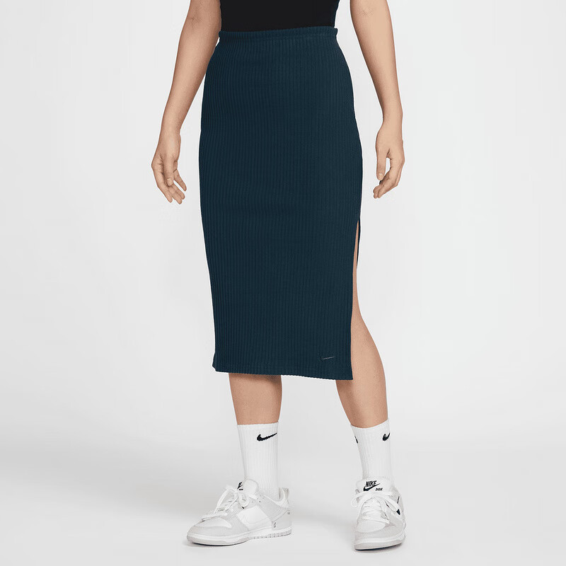 Nikeoutlets Women's Ribbed Skirt Slim Fit Comfortable Nike Hook Knit Slit Casual Fq1637